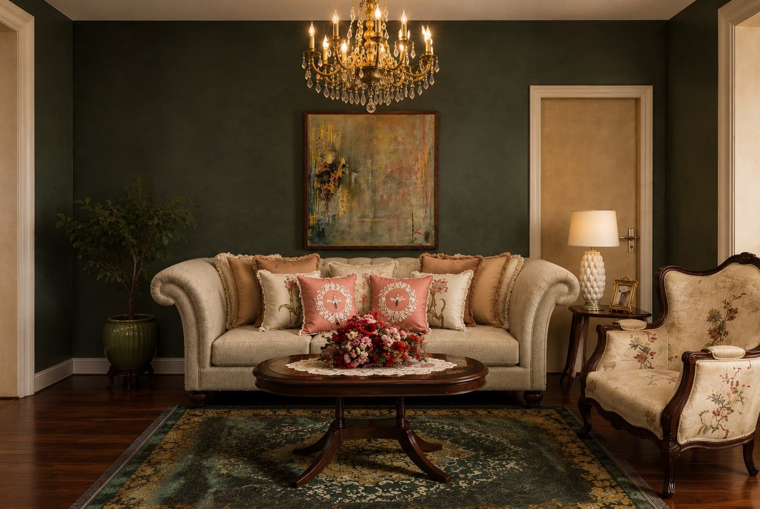 A curated Treasure Trove living room, featuring handcrafted furniture and decor