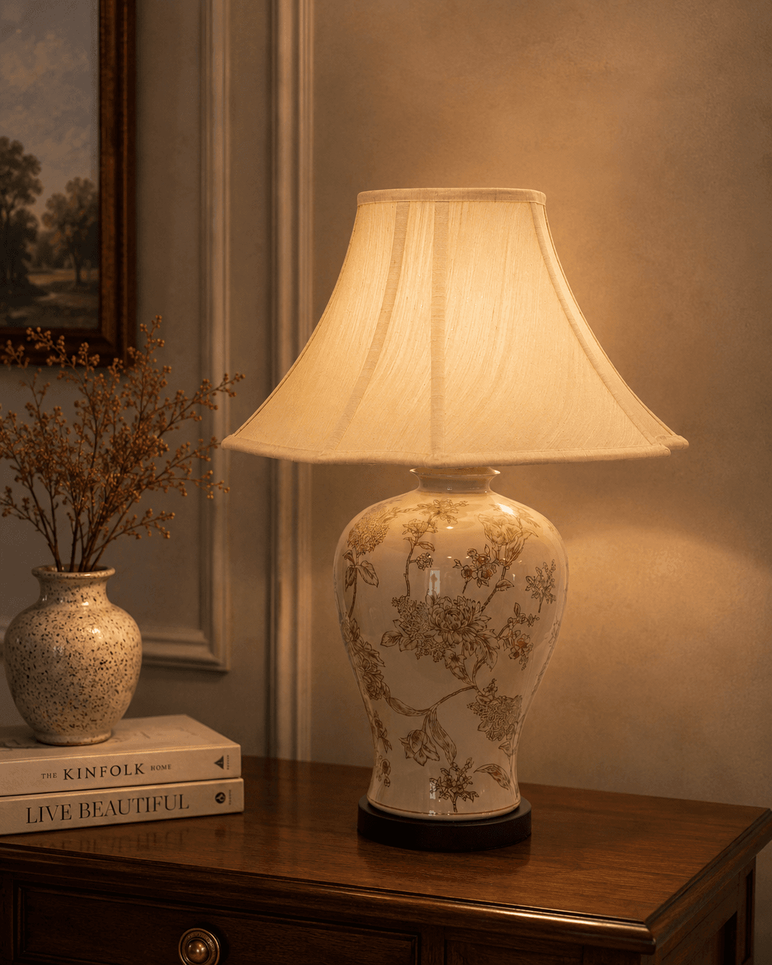 Chintz Table Lamp Floral - Taupe 