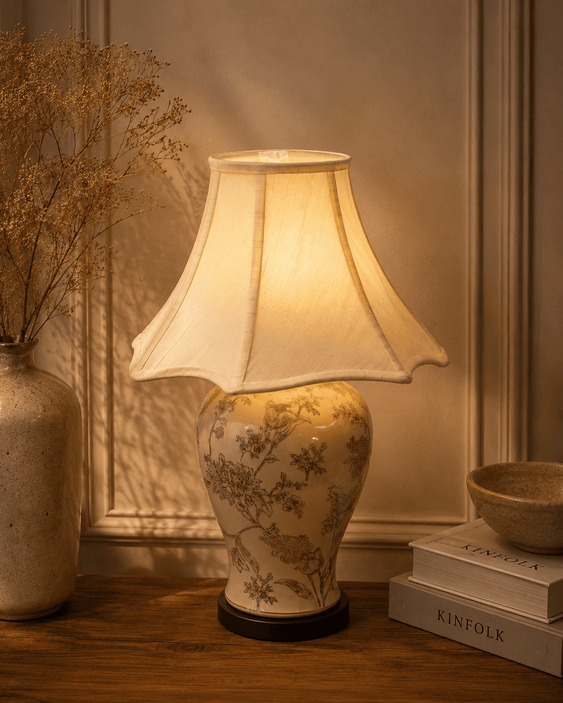 Chintz Table Lamp Floral - Taupe 