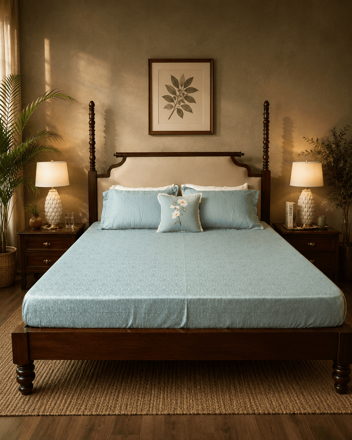 Jacquard Floral Bedsheet - Blue