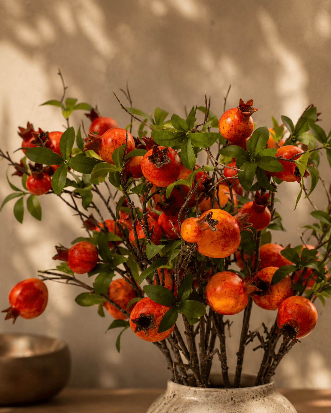 Orange Pomegranate Artificial Flower - Single stem