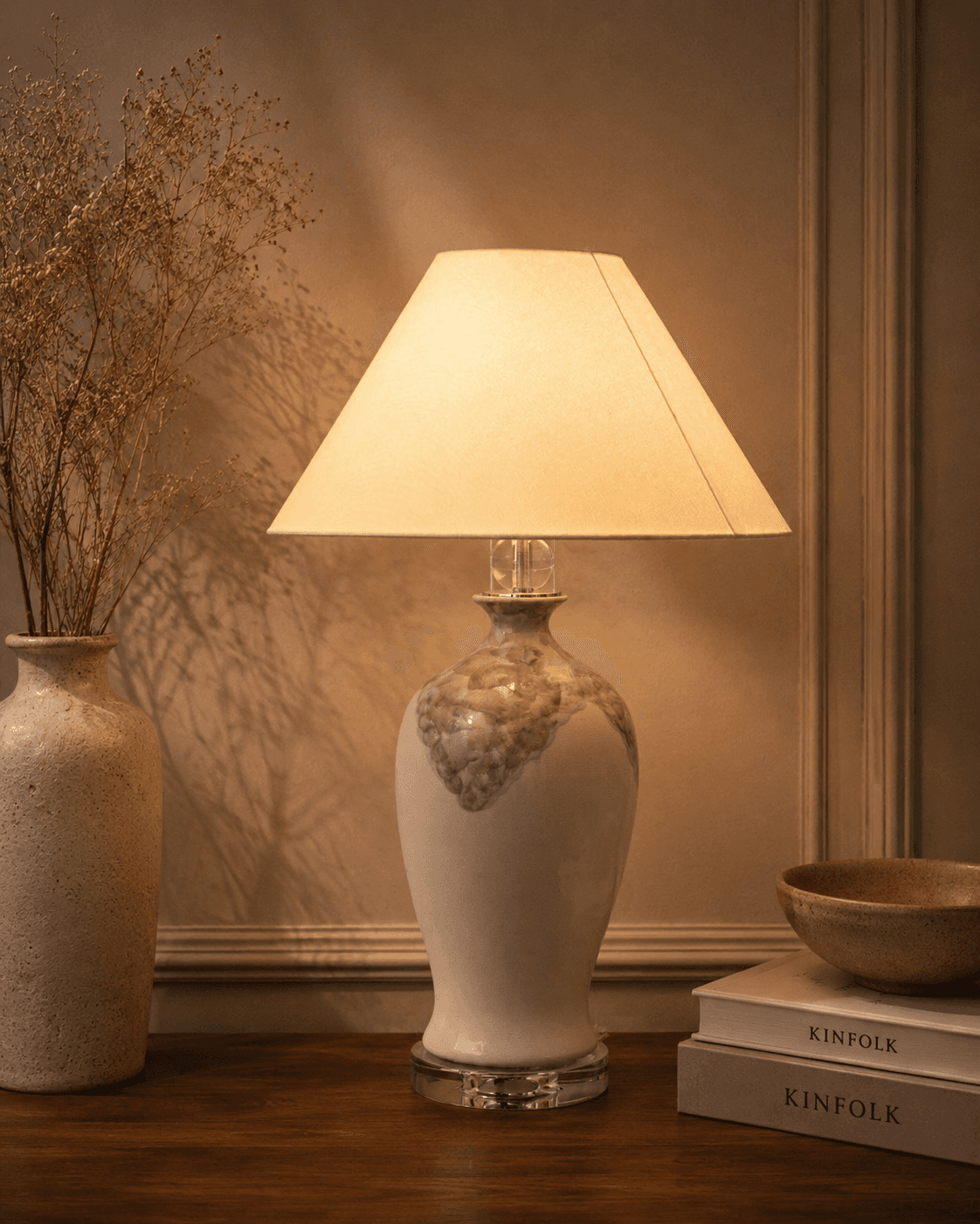 Burl White Table Lamp - White