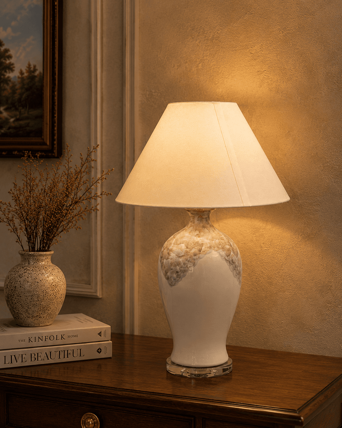 Burl White Table Lamp - White
