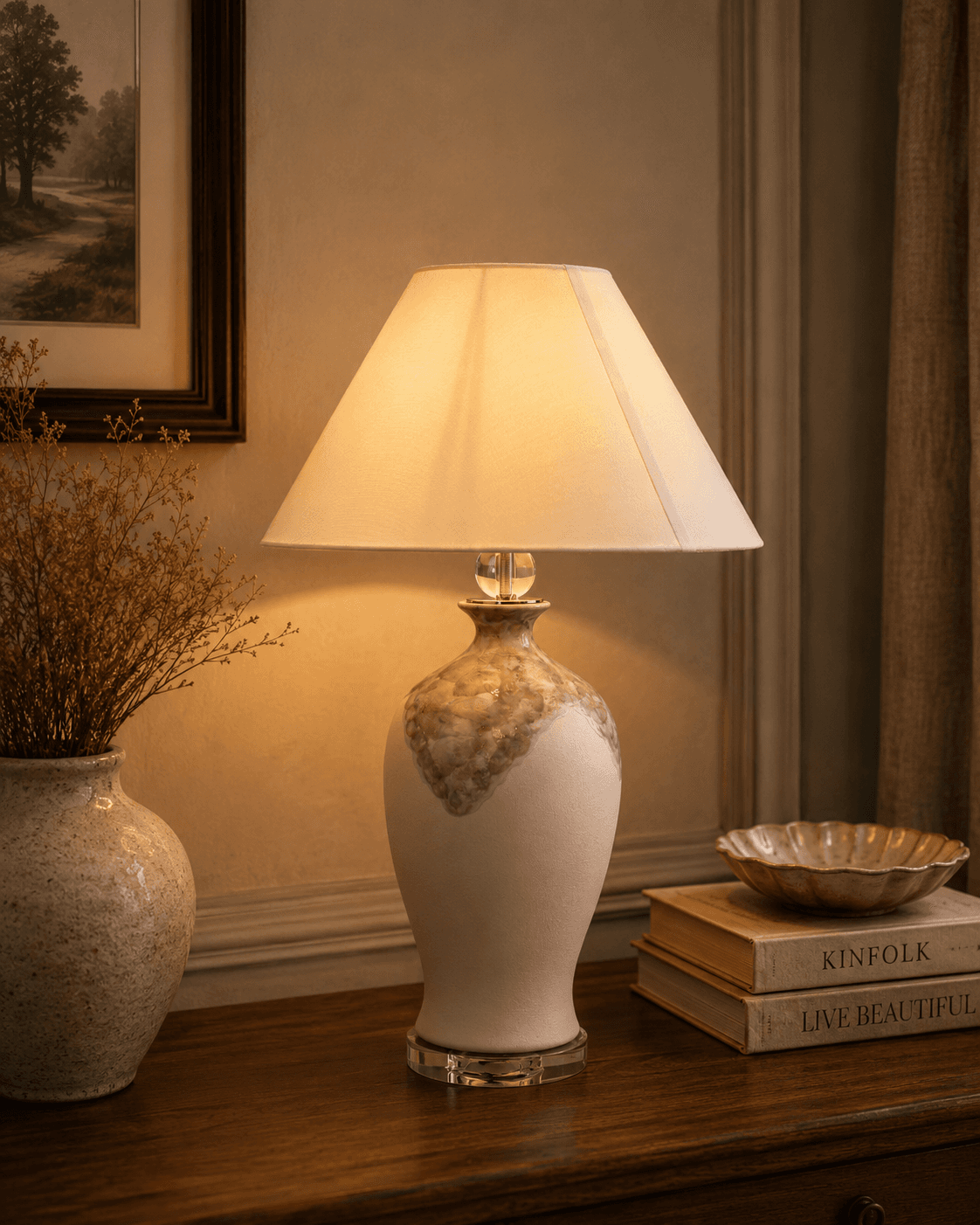 Burl White Table Lamp - White
