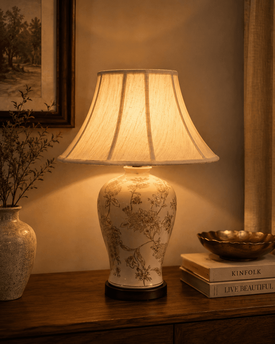 Chintz Table Lamp Floral - Taupe