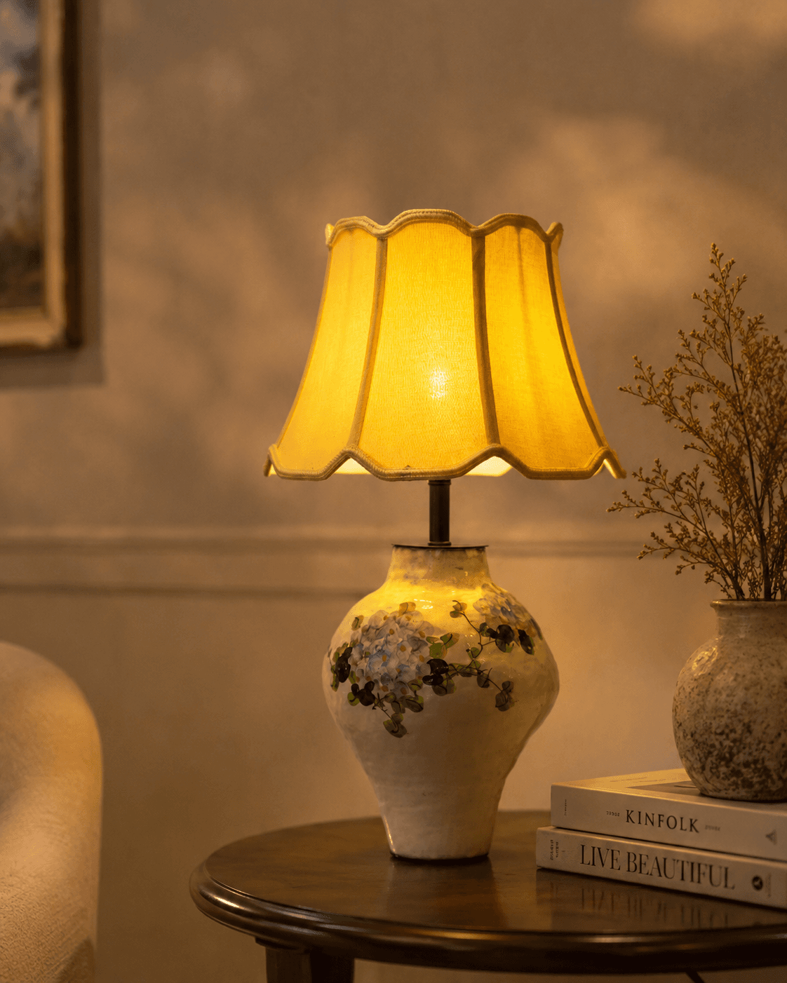 Spring Table Lamp Floral Half – White