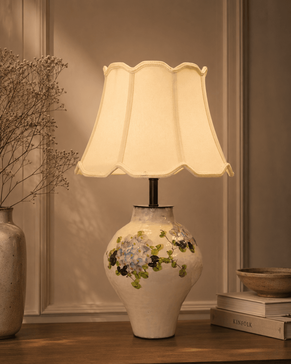 Spring Table Lamp Floral Half – White