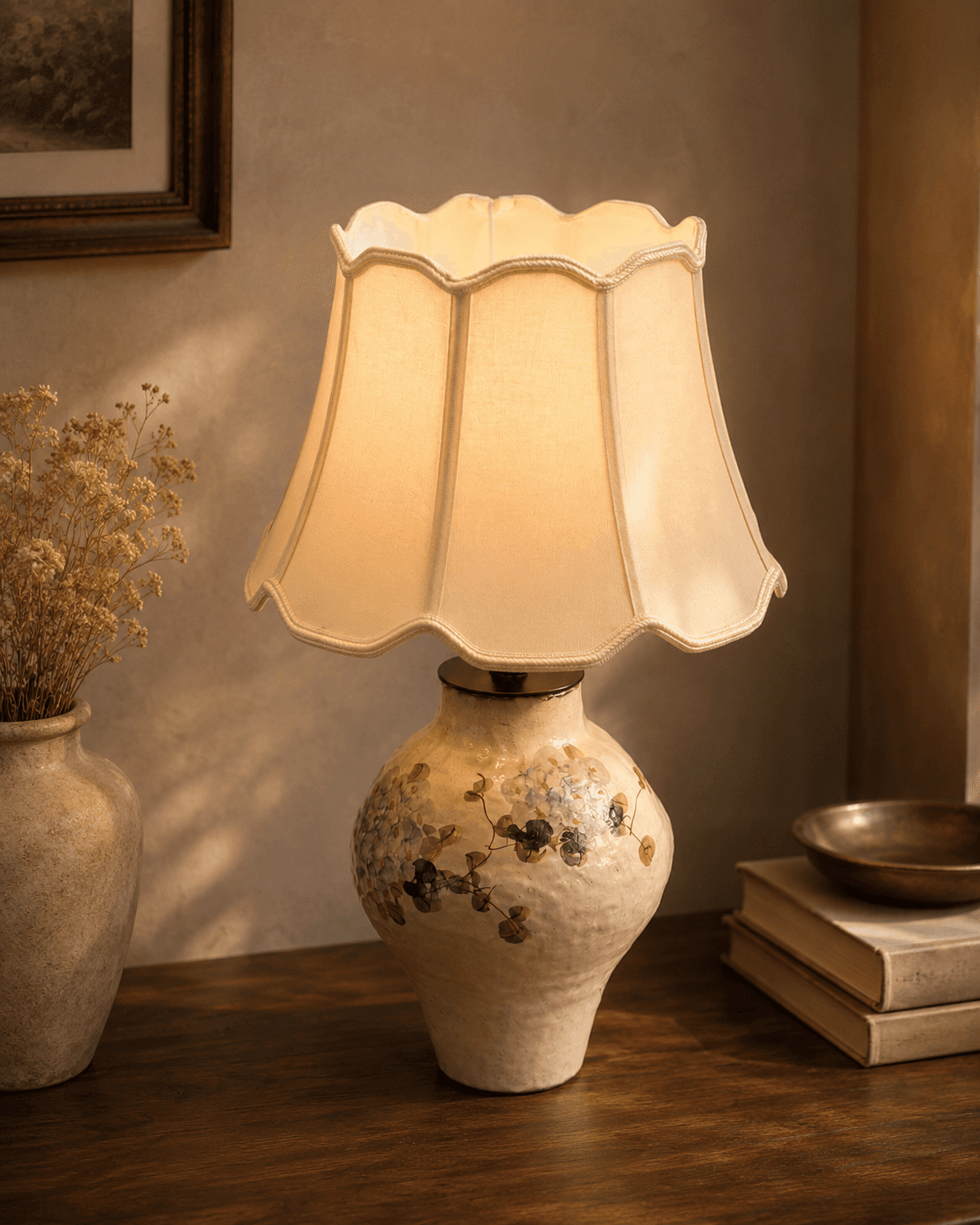 Spring Table Lamp Floral Half – White