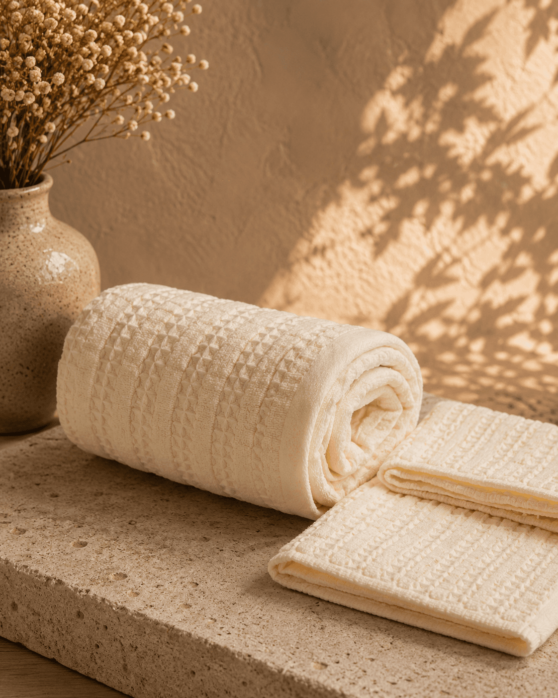 Bamboo Waffle Bath and Hand Towel - White