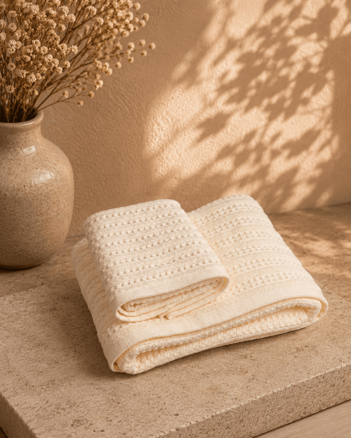 Bamboo Waffle Bath and Hand Towel - White