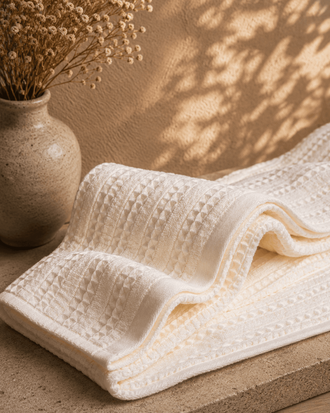 Bamboo Waffle Bath and Hand Towel - White