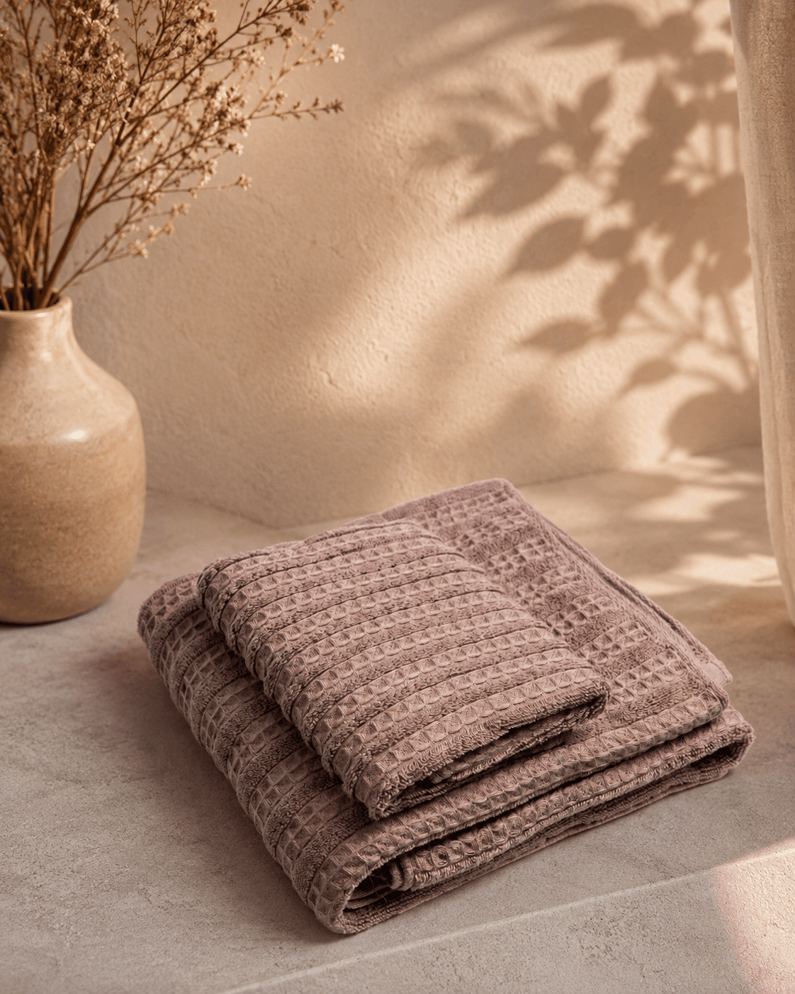 Bamboo Waffle Bath and Hand Towel - Grey