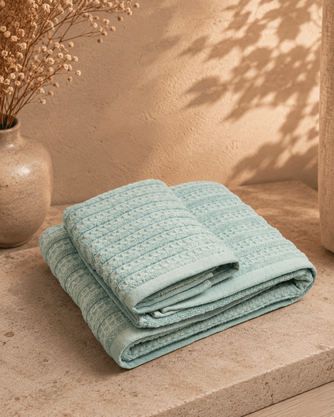Bamboo Waffle Bath and Hand Towel - Blue