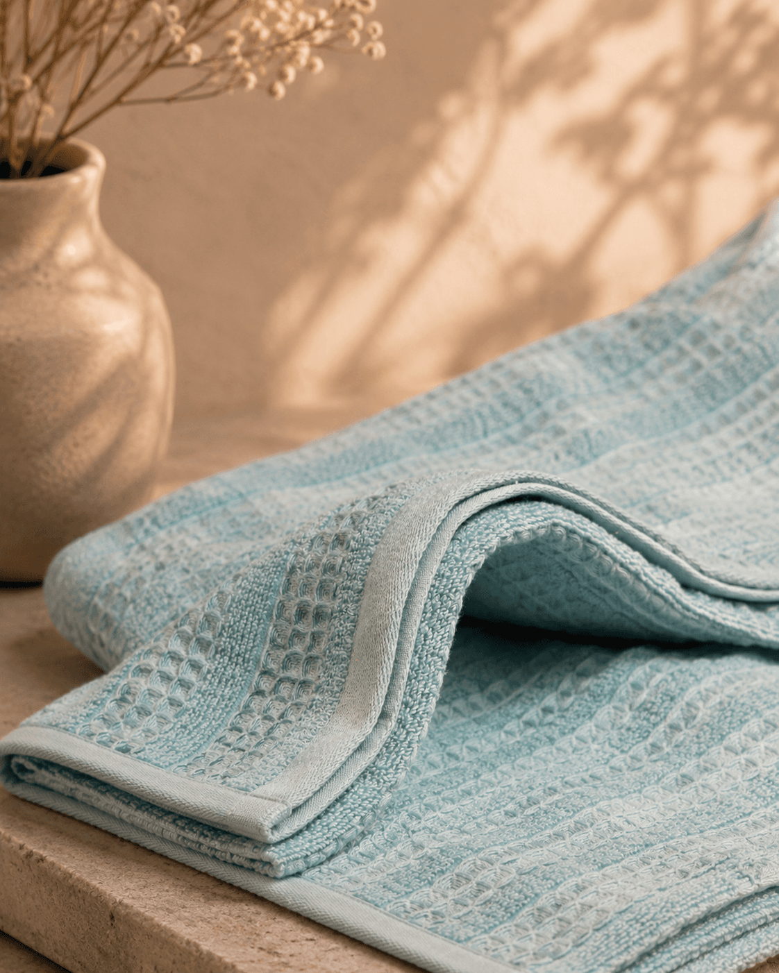 Bamboo Waffle Bath and Hand Towel - Blue