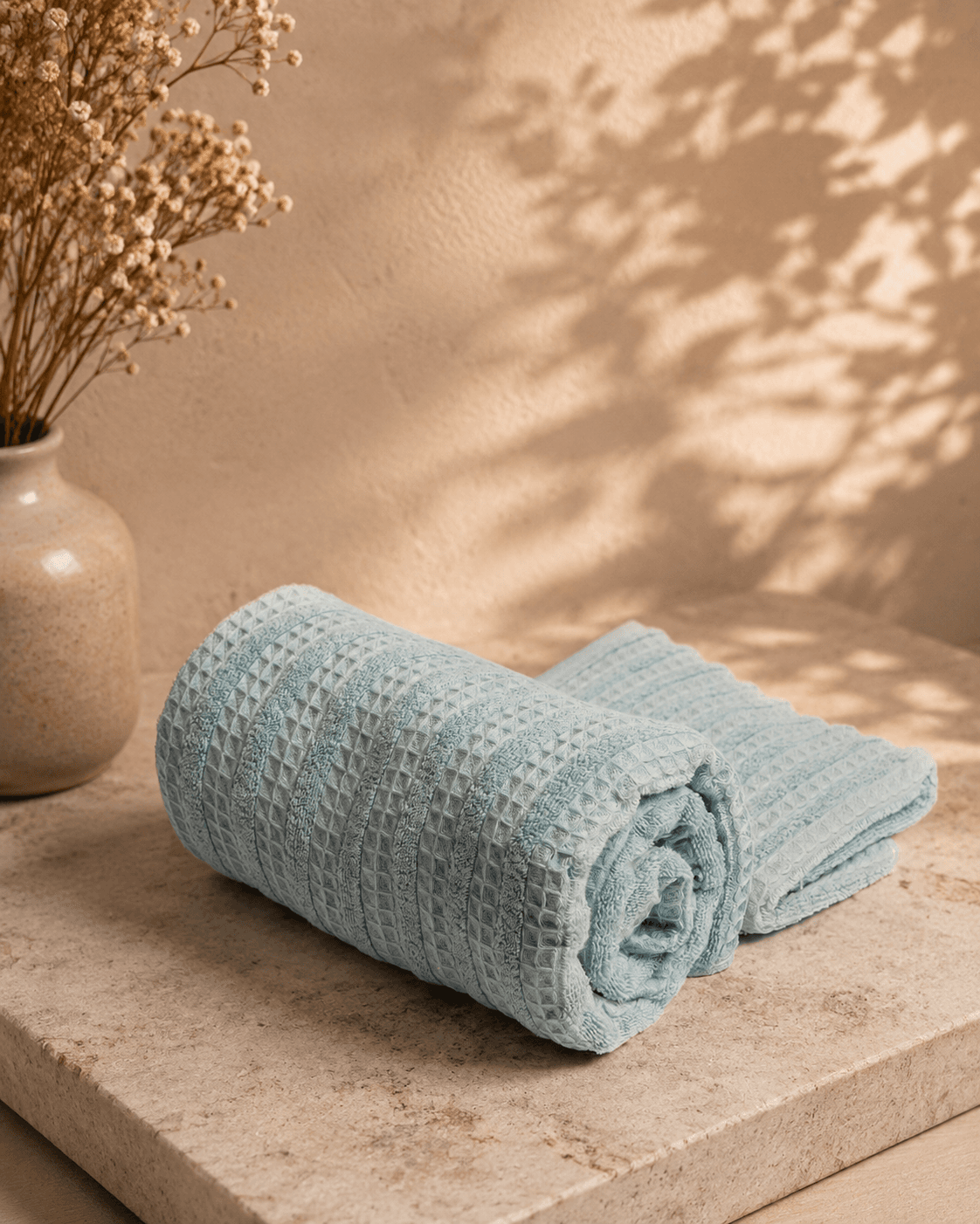 Bamboo Waffle Bath and Hand Towel - Blue