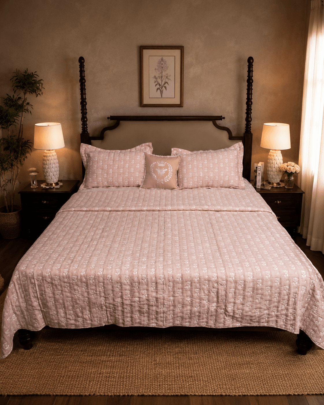 Jacquard Floral Print Bedcover - Pink
