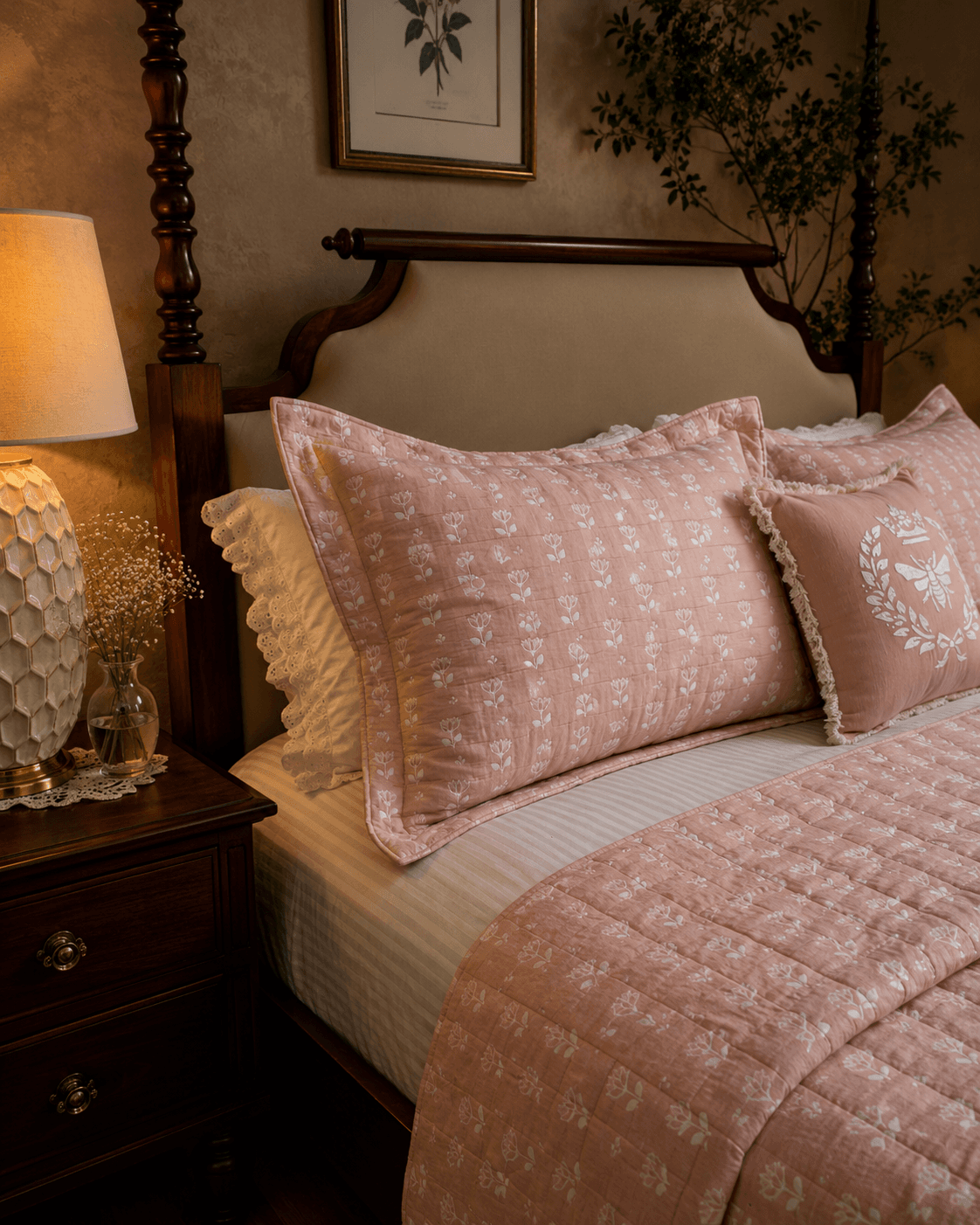 Jacquard Floral Print Bedcover - Pink