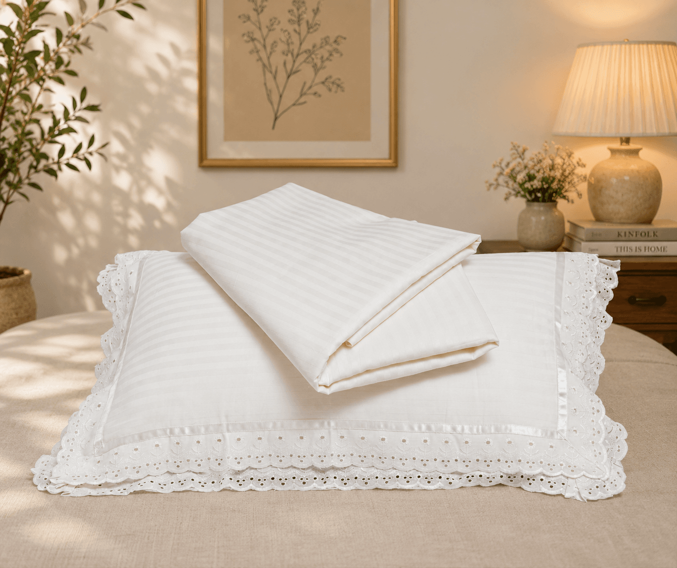 Double Lace Stripes Bedsheet – White