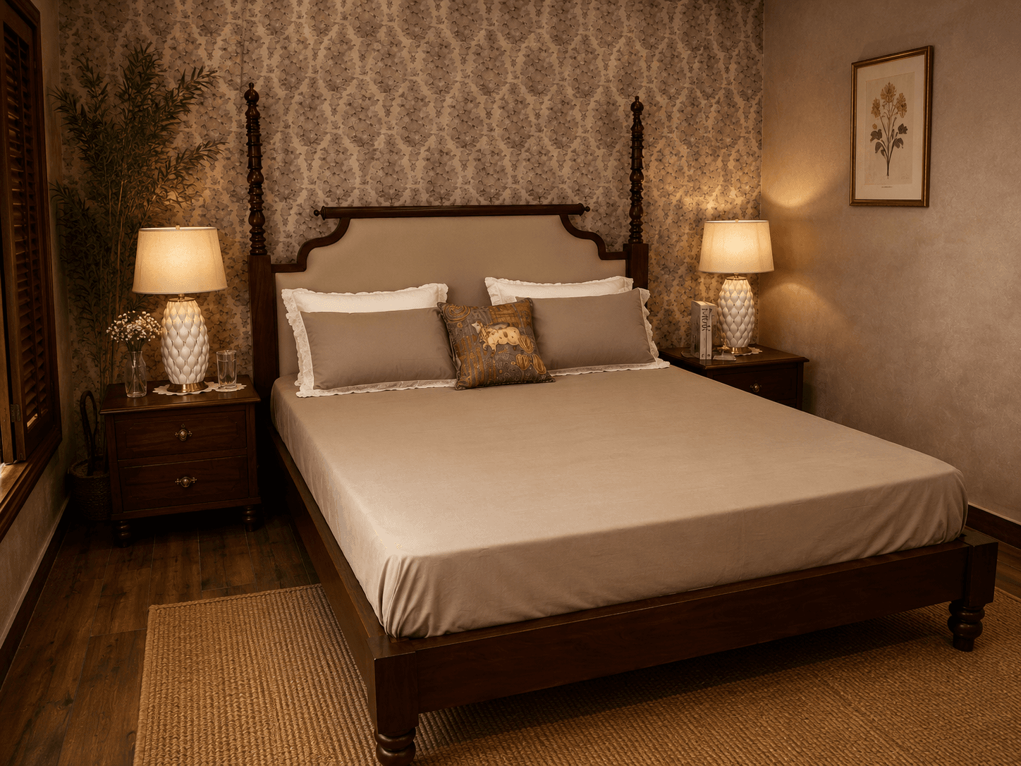Double Lace Solid Bedsheet – Taupe