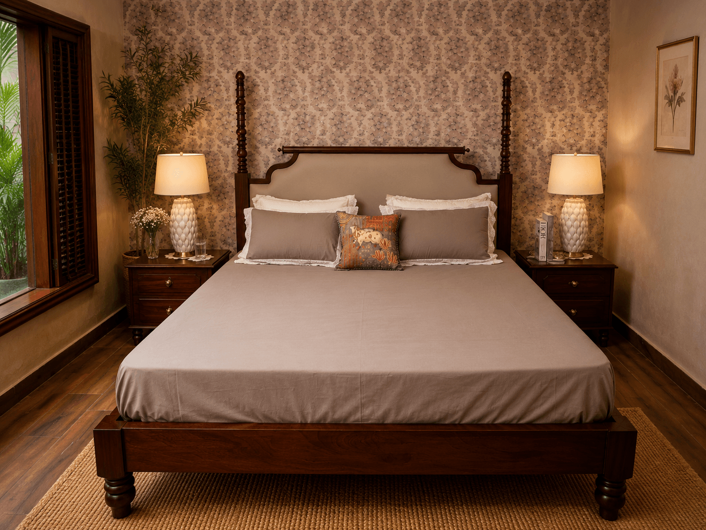 Double Lace Solid Bedsheet – Taupe