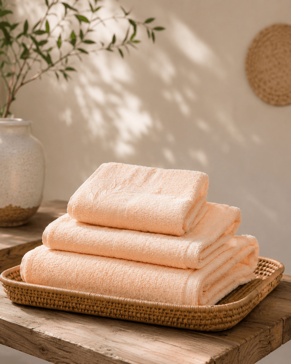 Bamboo Terry Bath and Hand Towel - Peach
