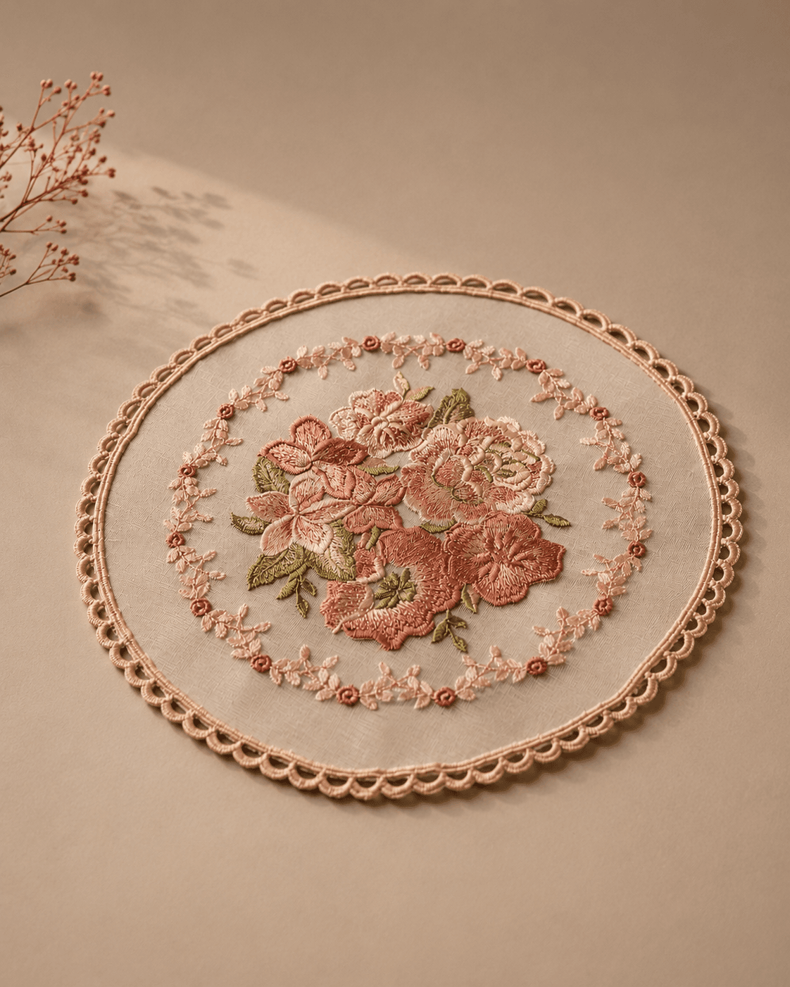 Floral Embroidered Mesh Doillies