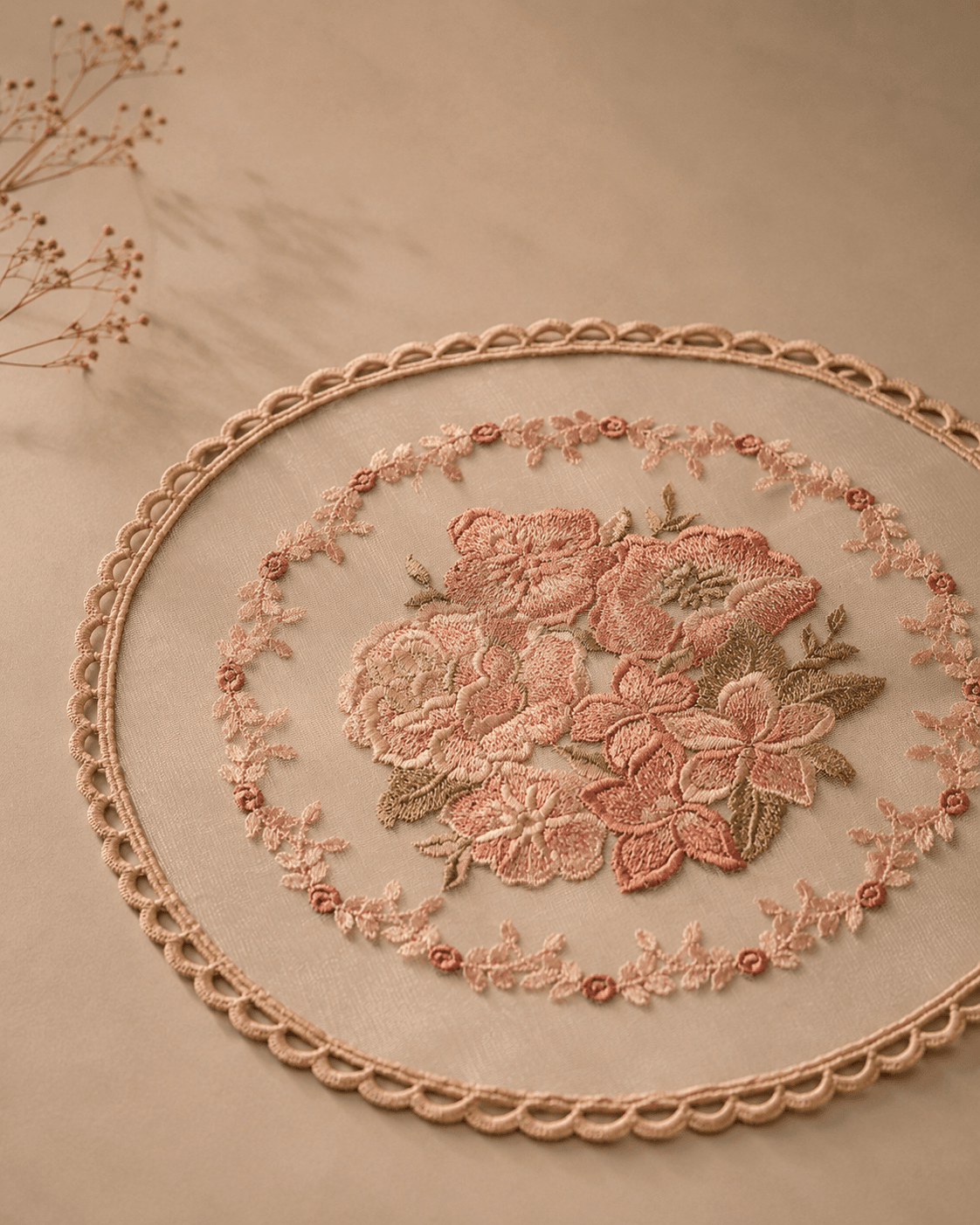 Floral Embroidered Mesh Doillies
