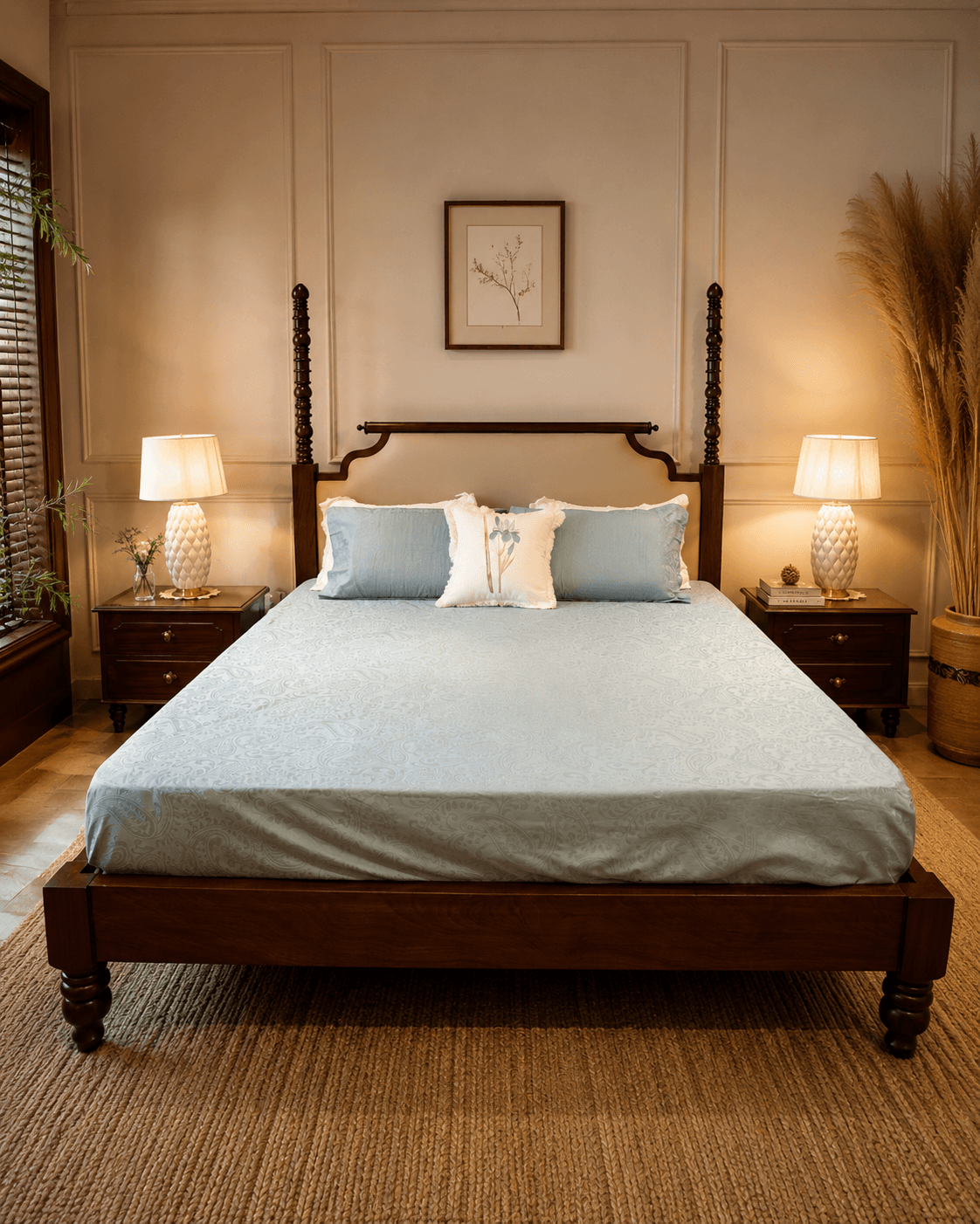 Jacquard Floral Bedsheet - Blue