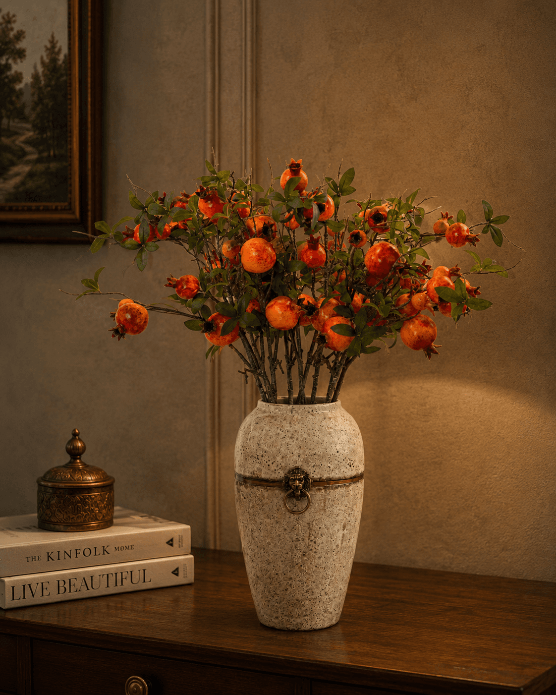 Orange Pomegranate Artificial Flower - Single stem