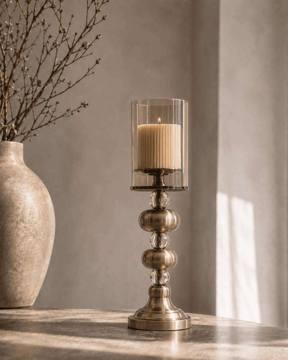 Metal & Glass 2-Tier Candle Stand