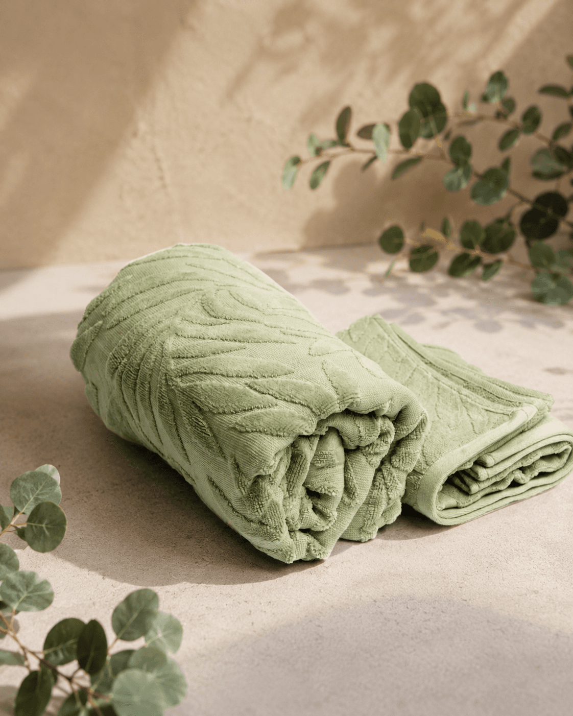 Bamboo Leaf Terry Bath and Hand Towel - Green