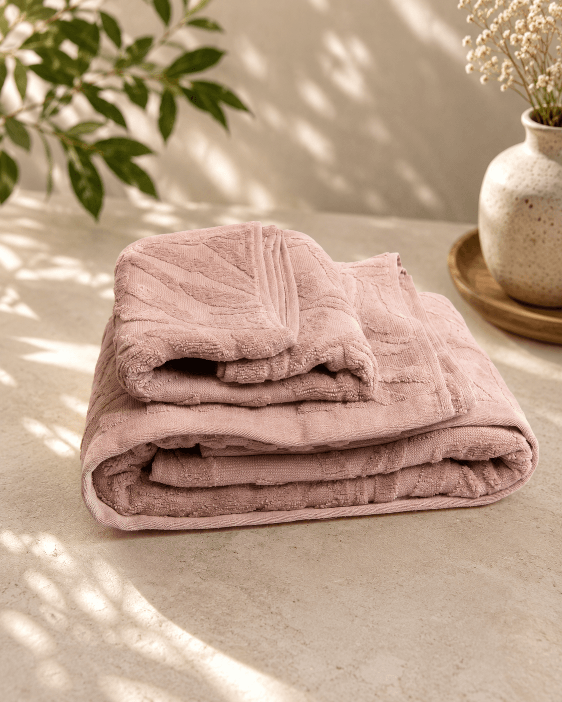 Bamboo Leaf Terry Bath and Hand Towel - Purple