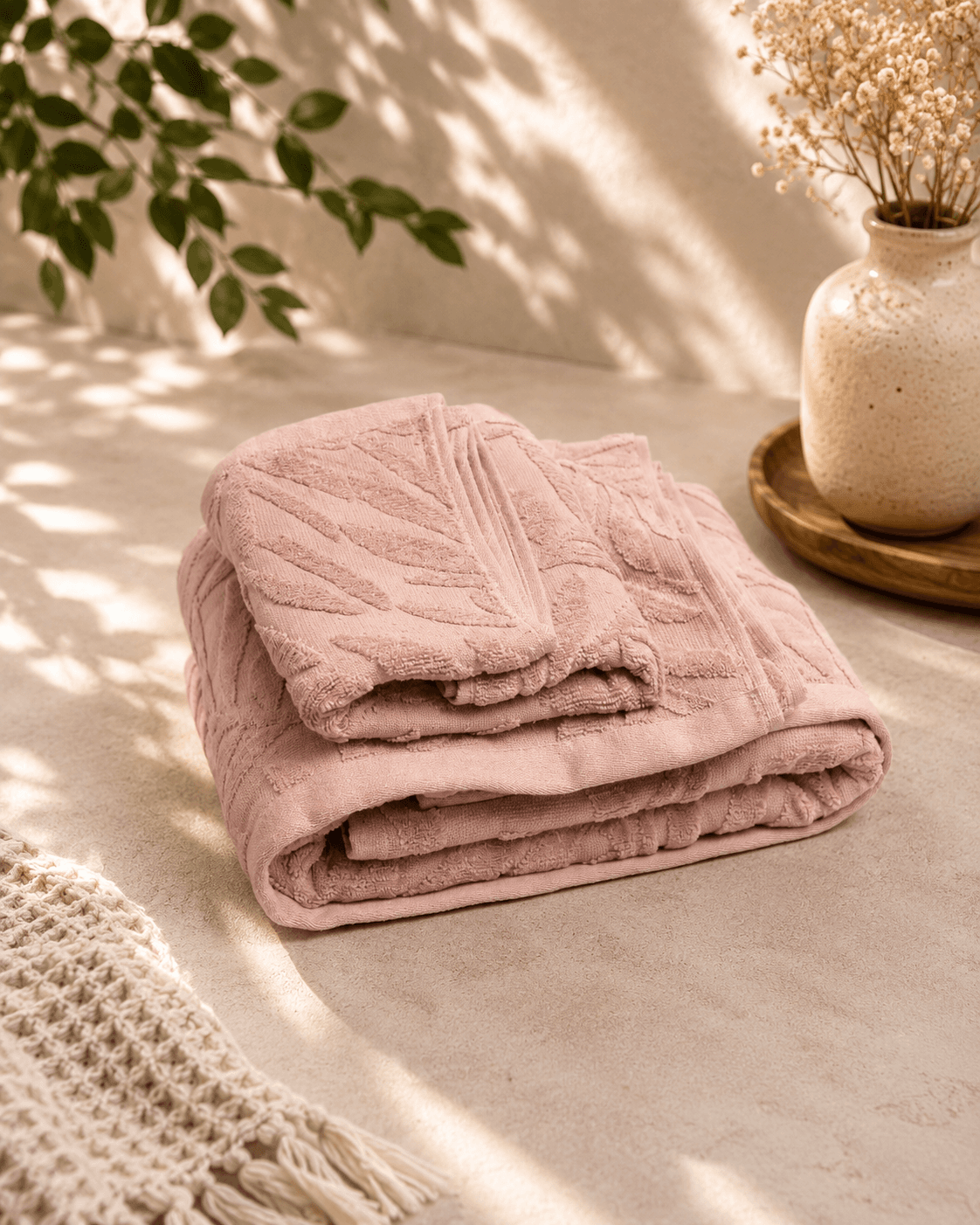 Bamboo Leaf Terry Bath and Hand Towel - Purple