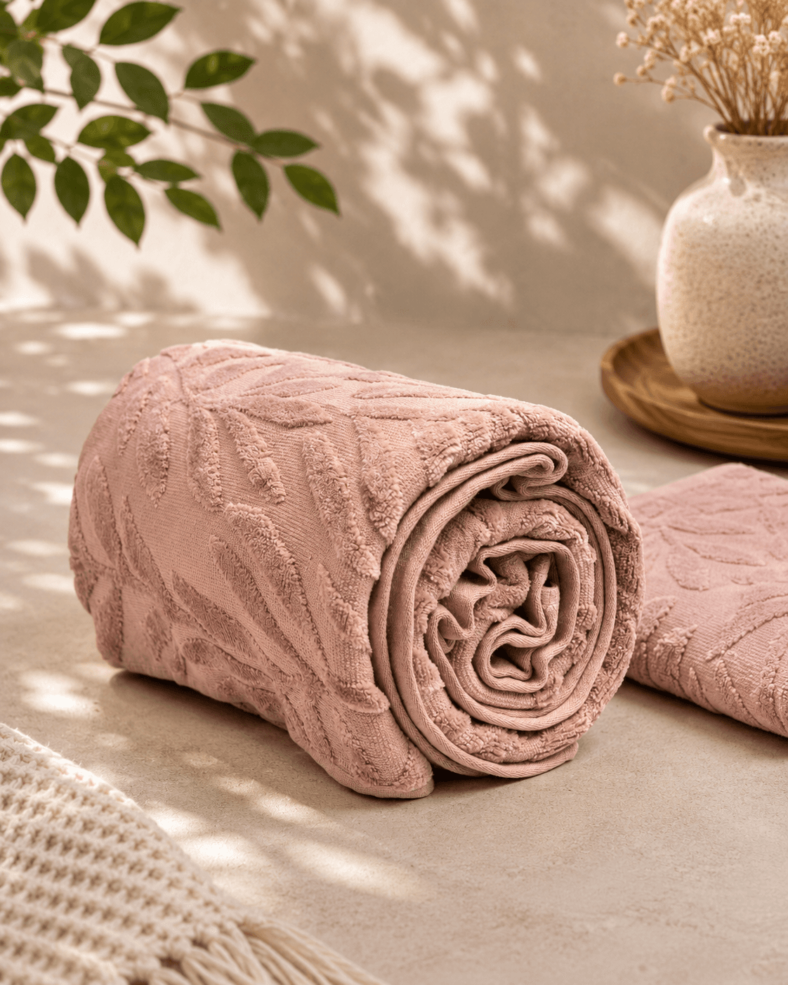 Bamboo Leaf Terry Bath and Hand Towel - Purple