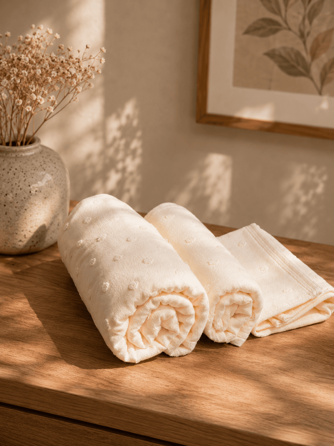 Bamboo Polka Dot Bath, Hand & Face Towel - White