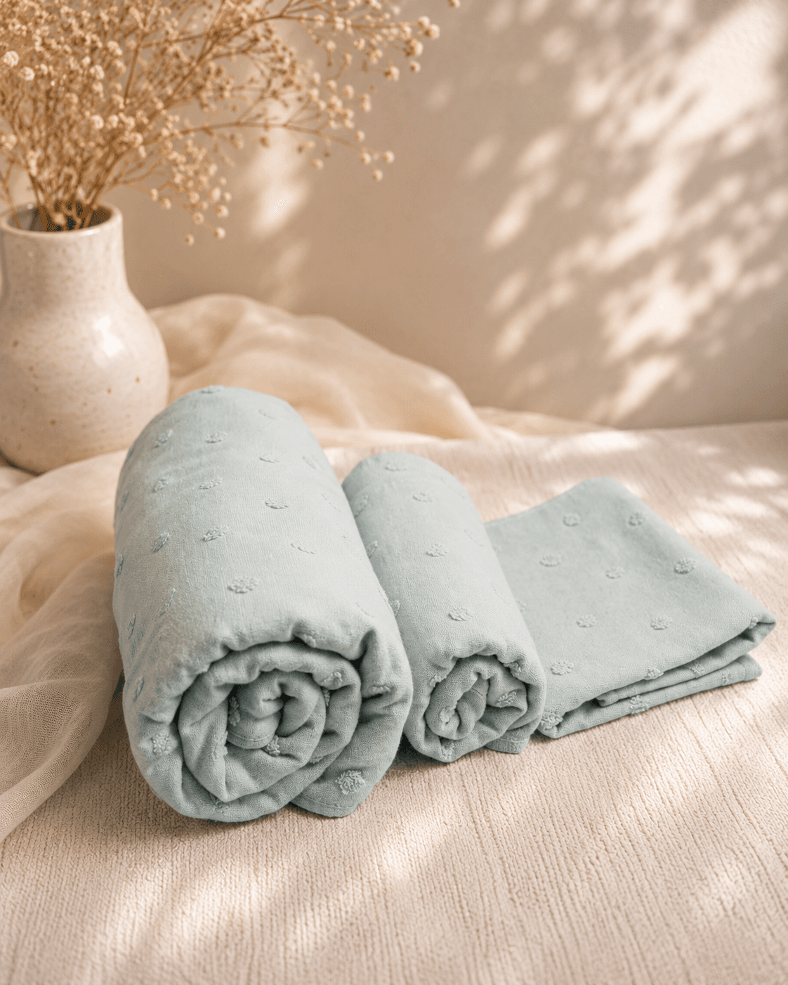 Bamboo Polka Dot Bath, Hand & Face Towel - Blue