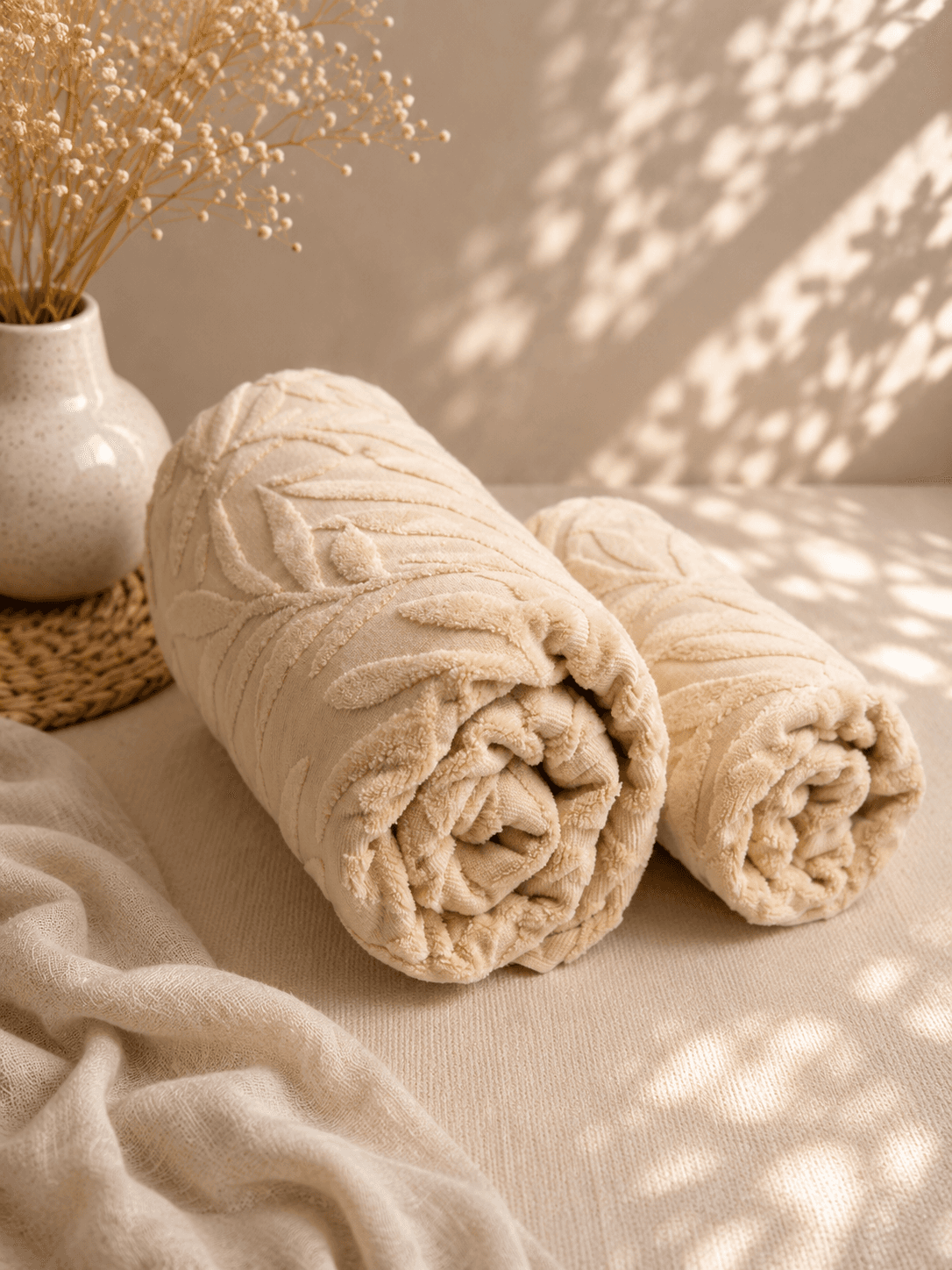 Bamboo Leaf Terry Bath and Hand Towel - Beige