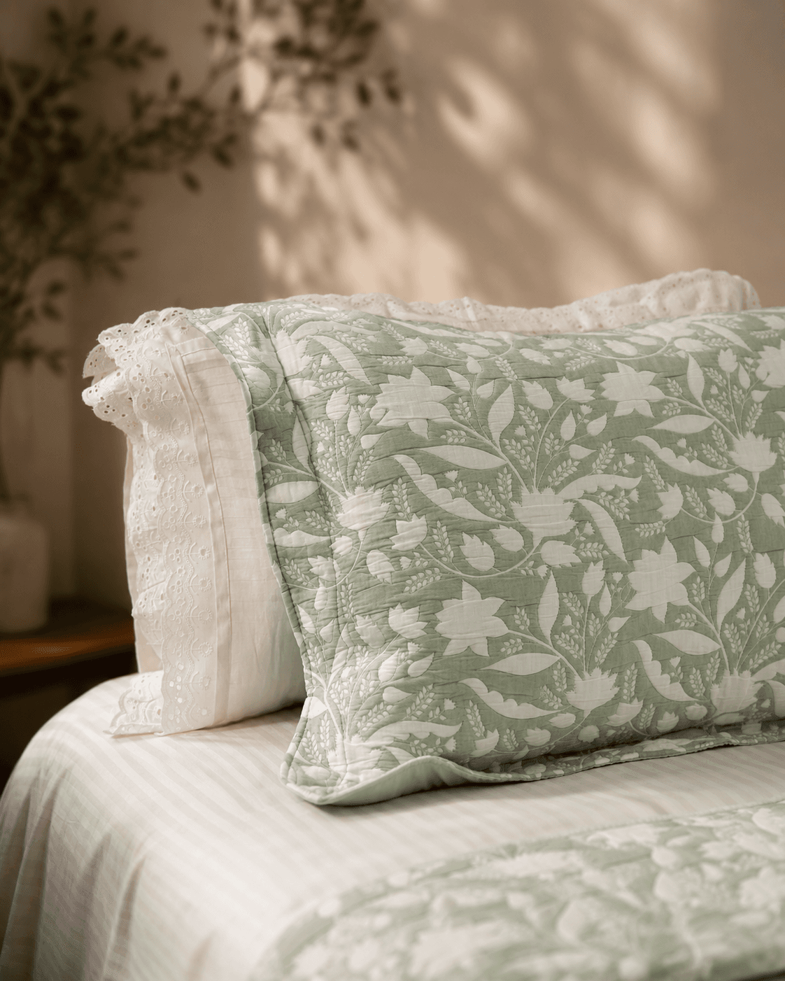 Jacquard Floral Design Bed Cover - Green