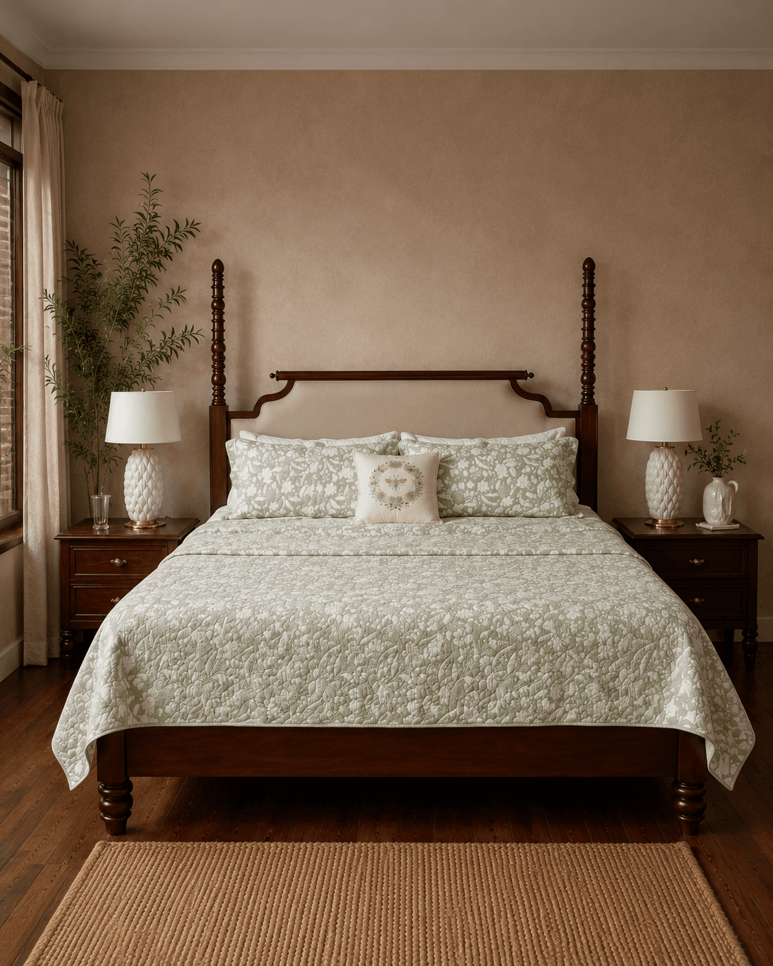 Jacquard Floral Design Bed Cover - Green
