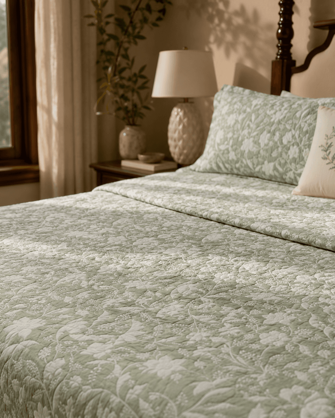 Jacquard Floral Design Bed Cover - Green