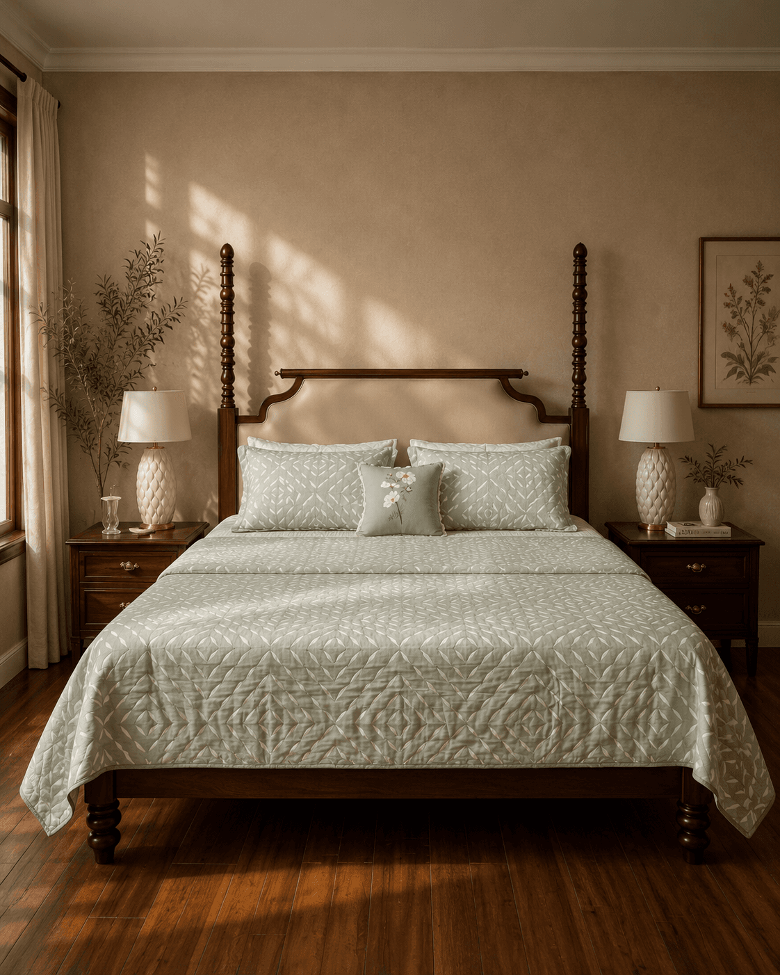 Jacquard Diamond Design Bed Cover - Green