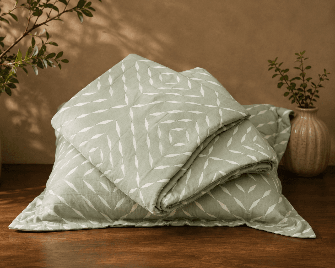 Jacquard Diamond Design Bed Cover - Green