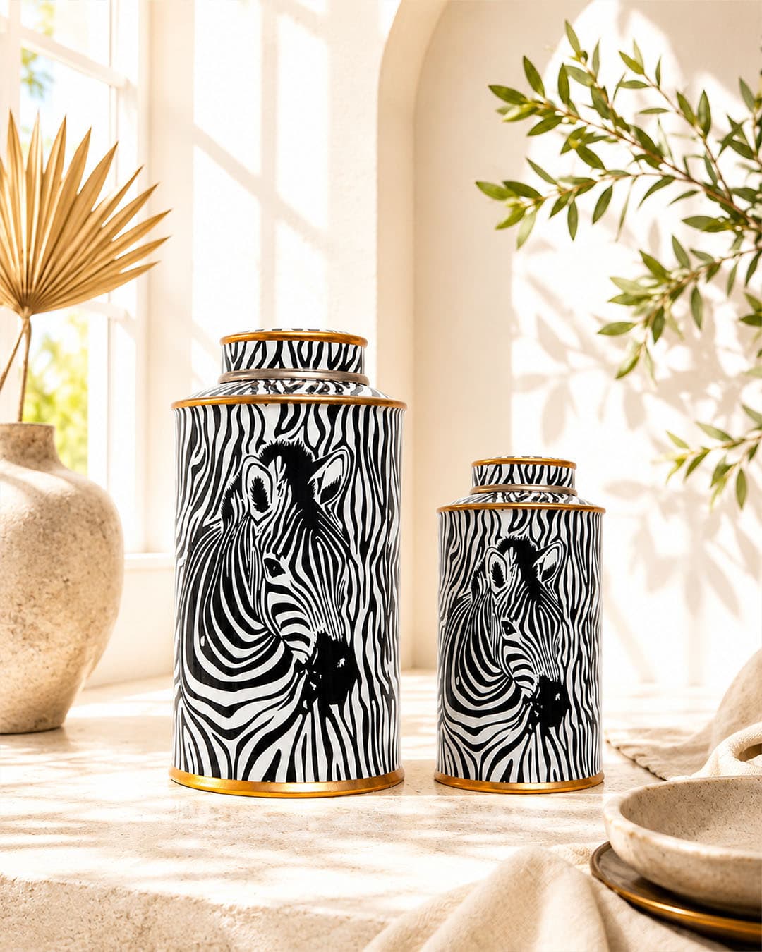 Decorative Zebra Canister - Small