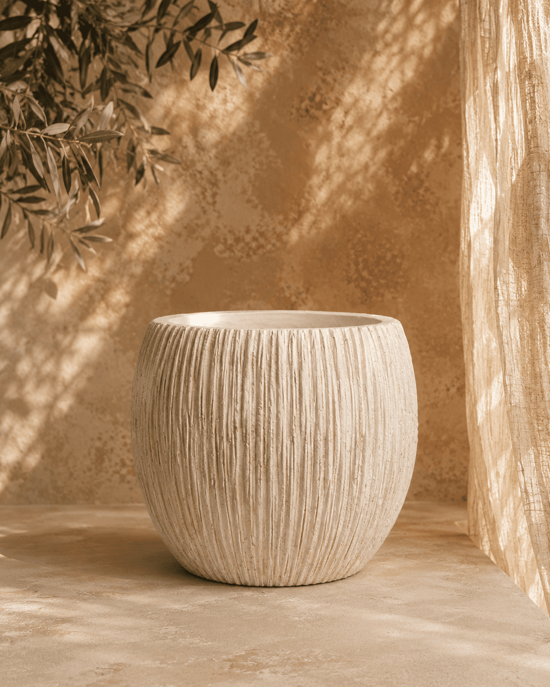 White Ribbed Clay Planter - Small