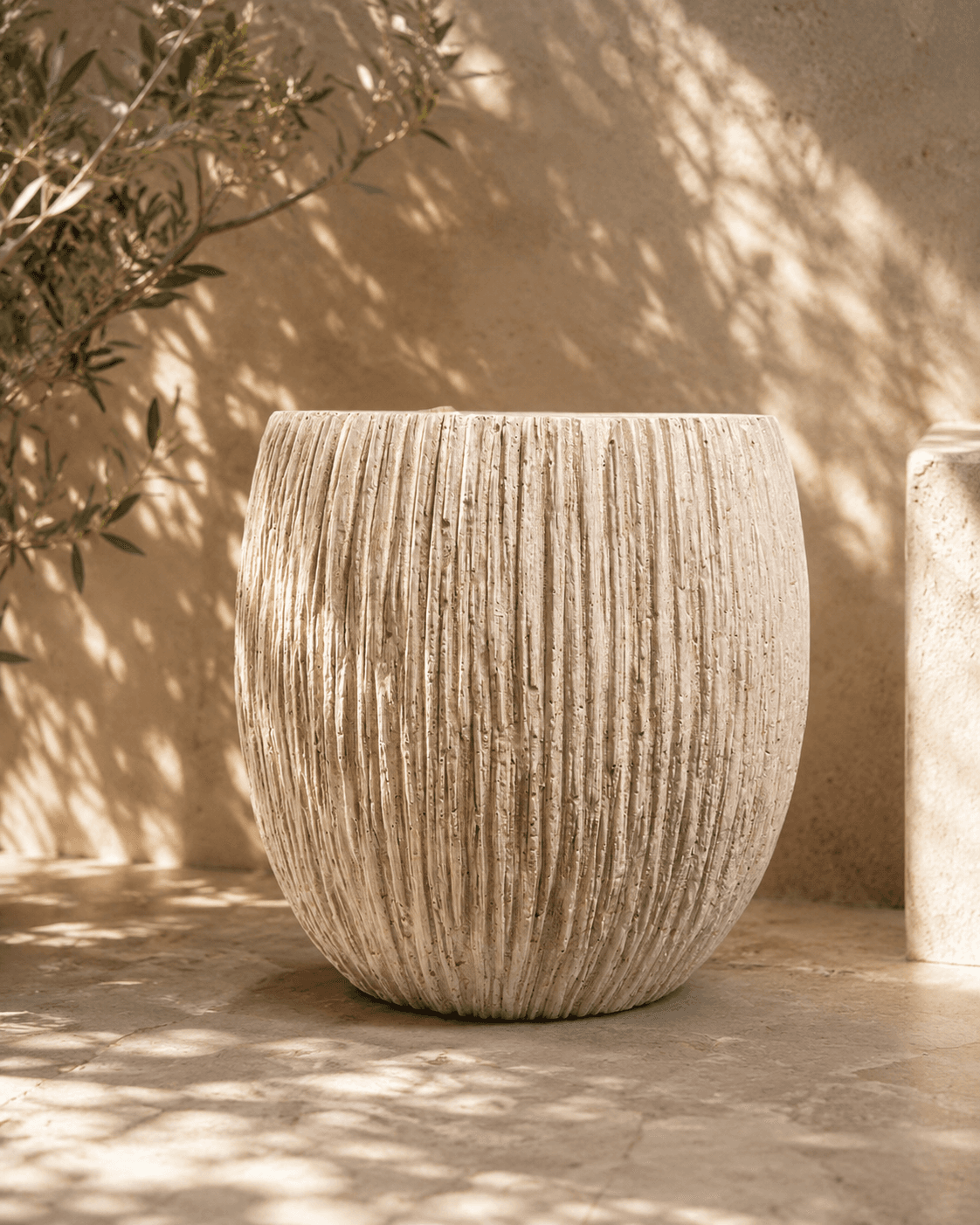 White Ribbed Clay Planter - Small