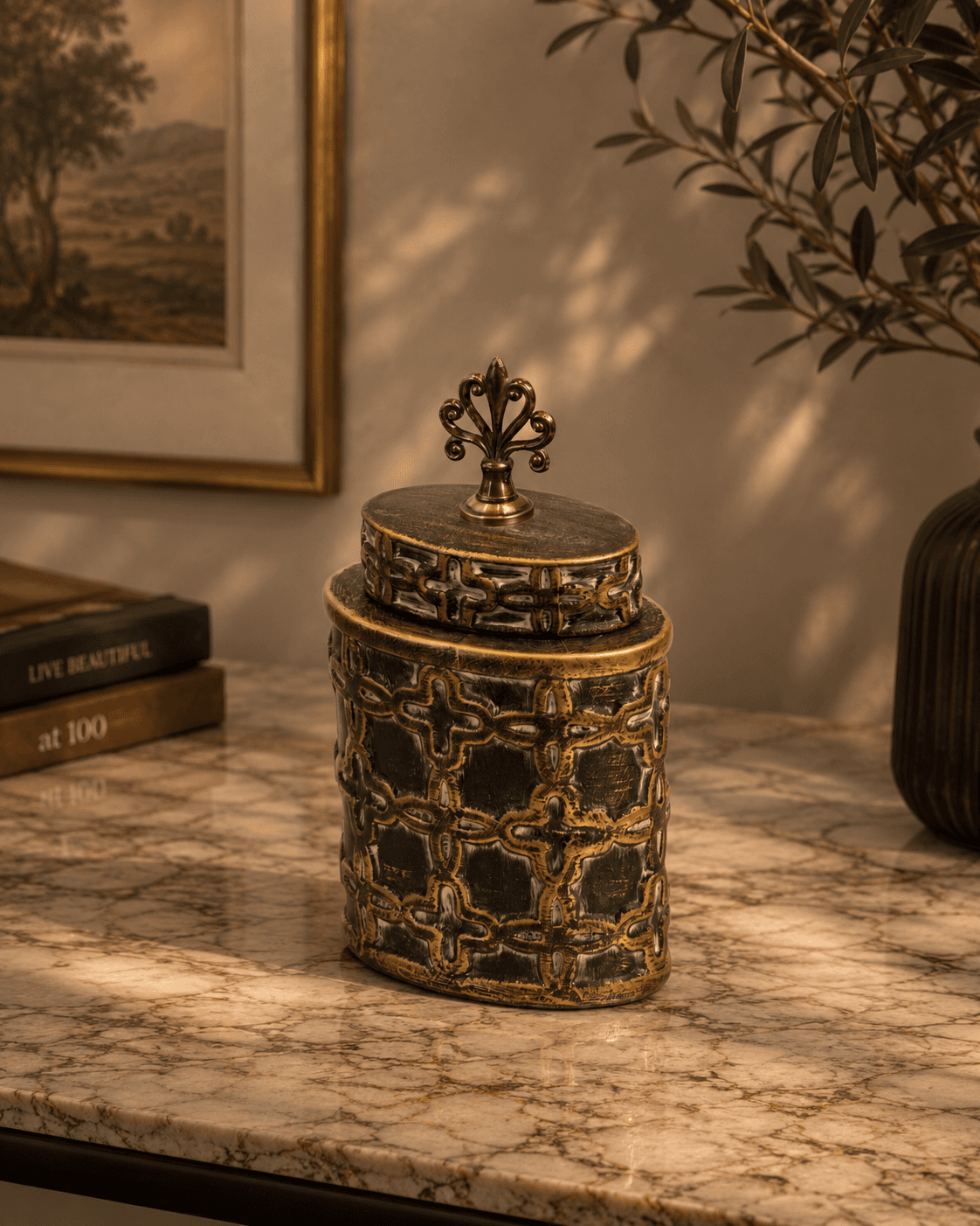 Decorative Jar – Geometric Antique Finish - Small