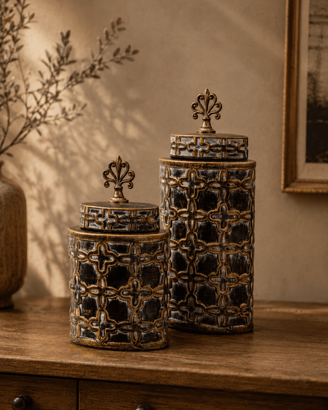 Decorative Jar – Geometric Antique Finish - Small