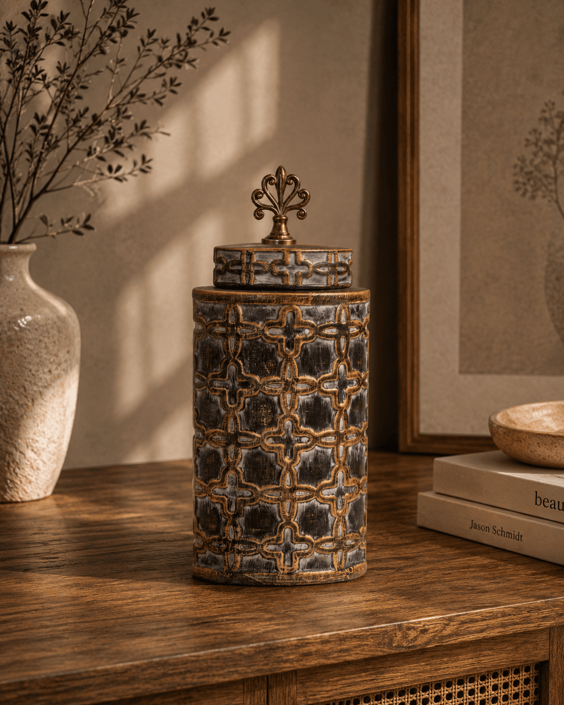 Decorative Jar – Geometric Antique Finish - Large