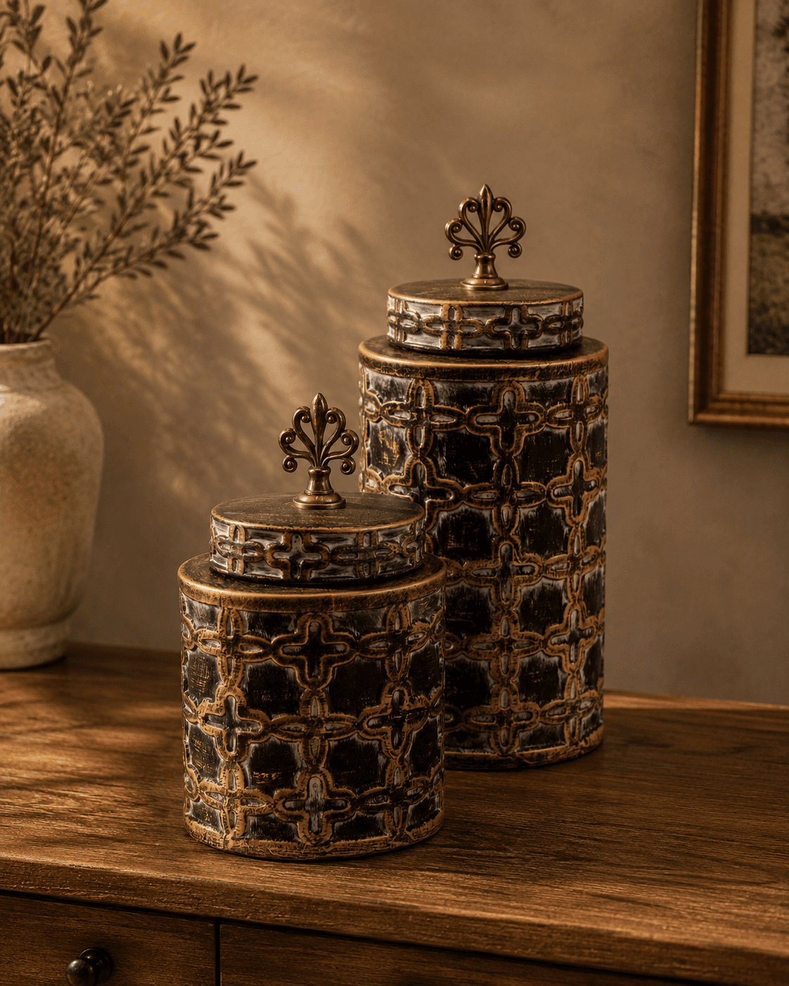 Decorative Jar – Geometric Antique Finish - Large