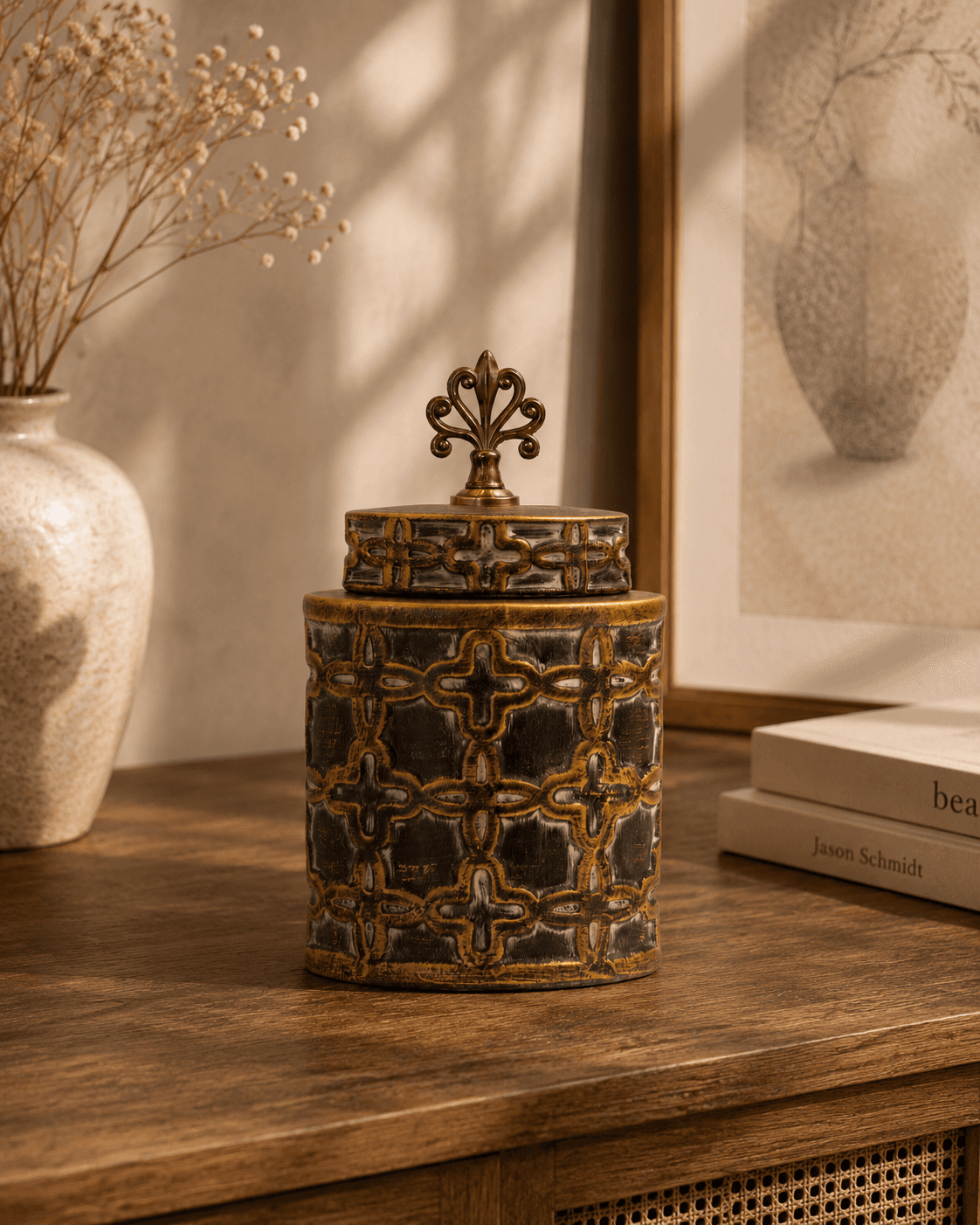 Decorative Jar – Geometric Antique Finish - Small
